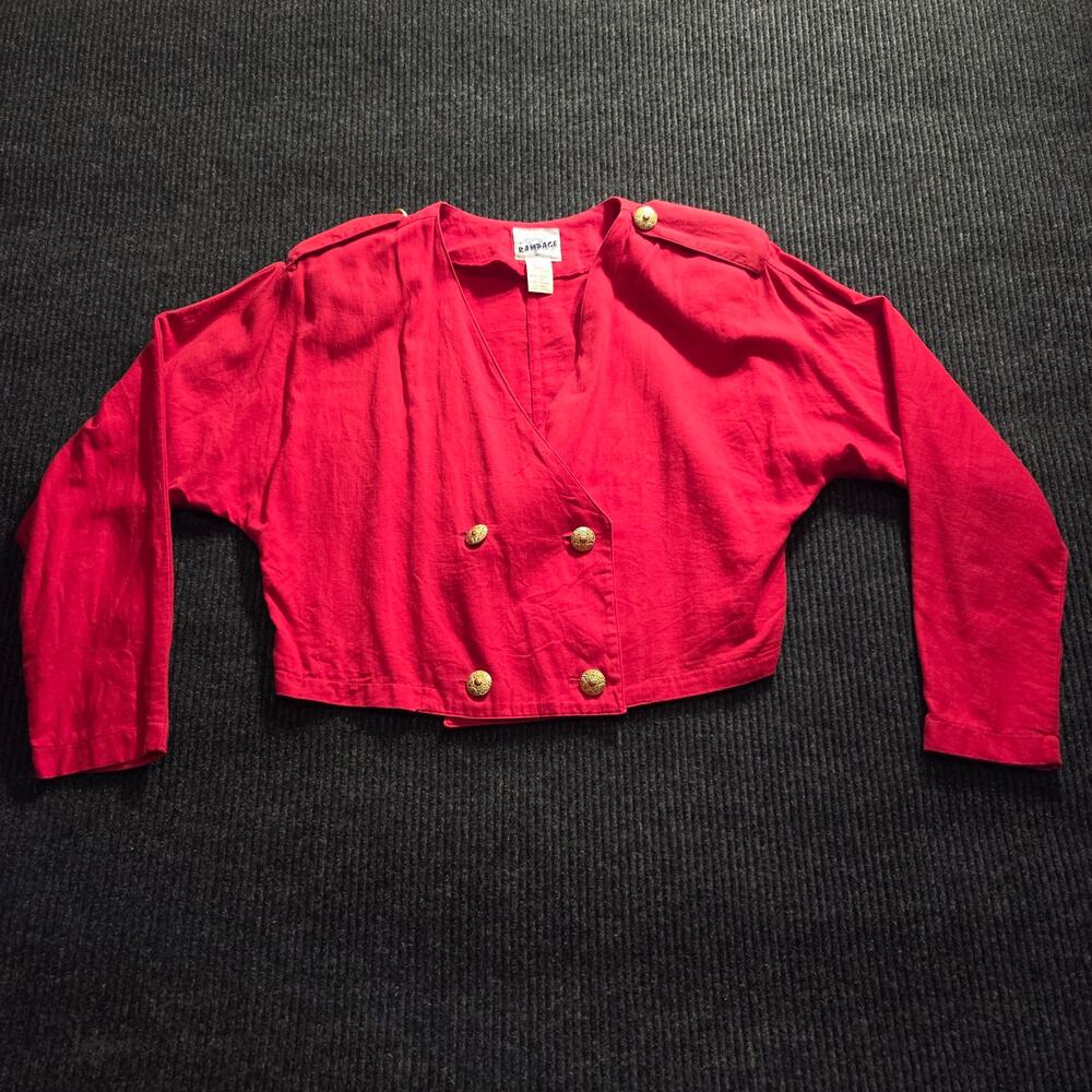 VTG 90's Rampage Cropped Red Cotton Double Breasted Gold Button Blazer 11/12